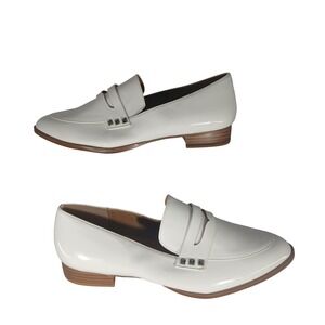 Rag & Co White Patent Studded Penny Loafers Pointed Toe Shoes Womens 9 EU 40